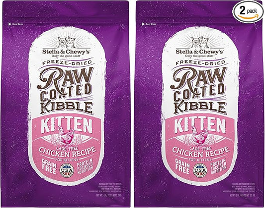 Stella & Chewy's Raw Coated Premium Kibble Cat & Kitten Food – Grain Free, Protein Rich Meals – Cage-Free Chicken for Kittens Recipe – 5 lb. Bag (Pack of 2)
