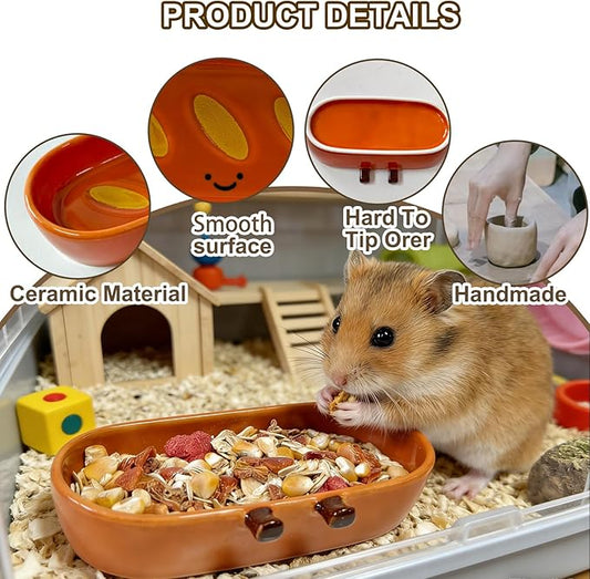 2PCS Hamster Bowl, Bread Shaped Hamster Food Dish Ceramic Food Water Feeding Bowl Small Animal Bowls for Gerbil Rat Hedgehog (French Bread)