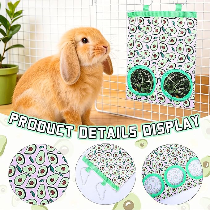 2 Pack Rabbits Hay Feeder for Guinea Pigs 2-Hole 3-Hole Hanging Feeder Bunny Rabbit Hay Bags for Hamsters Small Pets Accessories Holder Bags