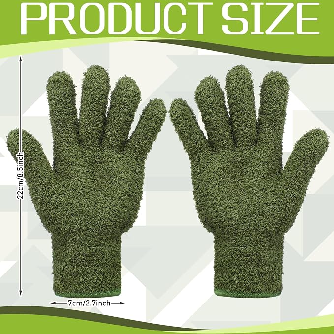 Patelai 2 Pairs Microfiber Gloves for plants Dusting Cleaning Glove Mittens House Cars Blinds Dusting(Olive Drab, Grass Green,Large)