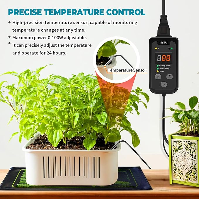 SYSAI Digital Thermostat Controller for Reptile Tank & Heat Mat, Seed Germination, Breeding & Home Brewing, 1A 100W, High Accuracy °F/°C Probe, 60-94°F