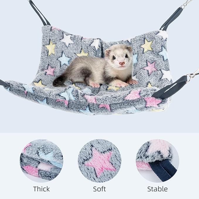 Niteangel Hanging Hammock Nap Sack Swing Bag Pet Sleeper for Ferret Rat Sugar Glider and Other Small Animals (Cream, Star)