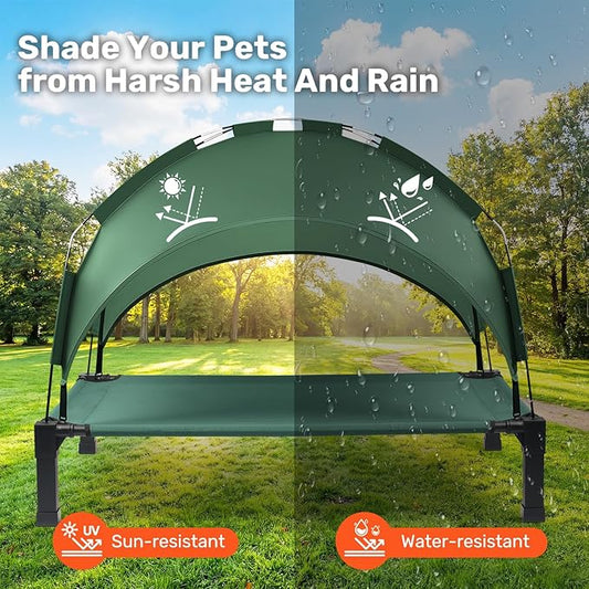 Heeyoo Elevated Dog Bed with Removable Canopy, Portable Dog Cot with Sun Protection Shade Tent, Raised Pet Cooling Cot Bed for Dogs, 42in