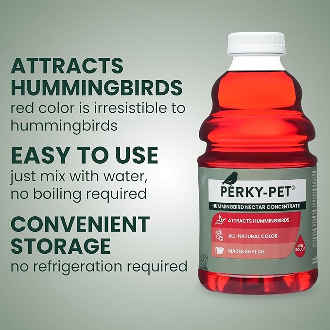 Perky-Pet Hummingbird Nectar Concentrate for Hummingbird Feeder - 32 oz - Makes 96 FL OZ of Red Food Nectar - 238