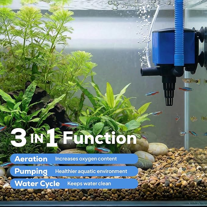 Aqua Dream 320 GPH Aquarium Powerhead - 3-in-1 Submersible Filter Pump with Air Oxygenation & Adjustable Flow, 20W High-Performance Water Circulation Pump for Fish Tanks - 3 Pcs