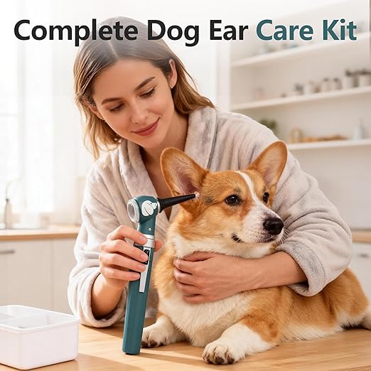 Pocket Veterinary LED Otoscope - Pet Ear Scope with Light for Dogs & Cats, 6 Disposable Tips (4/6/9mm), Portable Ear Infection Detector (Green)
