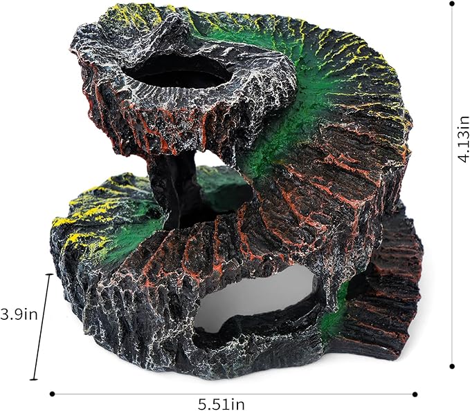 Aquarium Fish Tank Decorations, Montain Ornaments Accessories Decor for Small Aquarium, Spiral Staircase x 1pc, Aquatic Plants x 4pcs