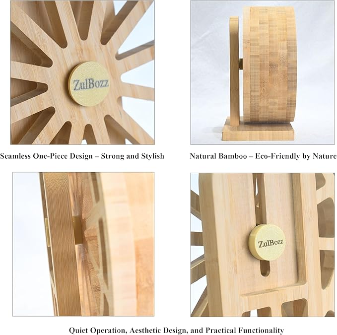 11" Large Silent Hamster Wheel, Bamboo Wood Exercise Wheel for Syrian Hamsters, Rats & Hedgehogs, Protects Spinal Health