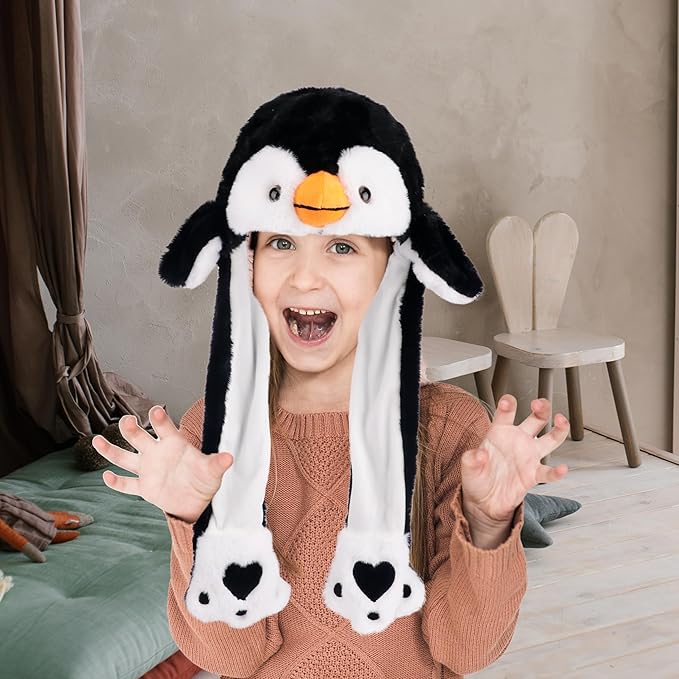 Bubblepompom Animal Hat with Ears Moving Jumping Pop Up Beating Hat Plush Holiday Cosplay Dress Up Funny Gift for Kids