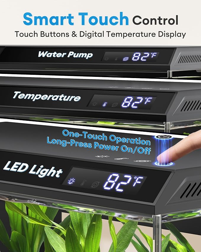 BUCATSTATE 2.6 Gallon Fish Tank, 3 Stage Filtration with Independent Waste Compartment Aquarium, Quiet 3 in 1 Pump, Real-Time Temp Display, 8-Mode LED Light Fish Tank (Black)