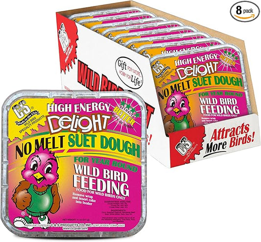 C&S High Energy Delight No Melt Suet Dough, Suet Cakes for Wild Birds Including Woodpeckers, Nuthatches, Chickadees and More, Pack of 8