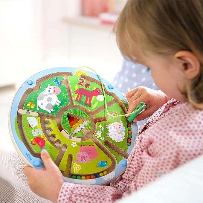 HABA Busy Board for Toddlers 2-4: Number Maze Magnetic Puzzle Game - Toddler Travel Toys for Preschoolers, STEM Toy Encourages Color Recognition, Fine Motor & Counting