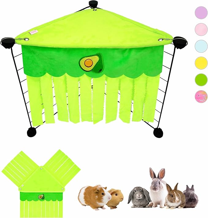 Guinea Pig Hideout, Cute Guinea Pig Corner Fleece Forest Hideaway 3-Side Curtain, Rabbit Hammock Toy and House Bed for Bunny, Ferret, Rat, Chinchilla and Small Animal Cage Accessories (Green)