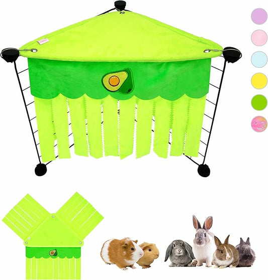 Guinea Pig Hideout, Cute Guinea Pig Corner Fleece Forest Hideaway 3-Side Curtain, Rabbit Hammock Toy and House Bed for Bunny, Ferret, Rat, Chinchilla and Small Animal Cage Accessories (Green)
