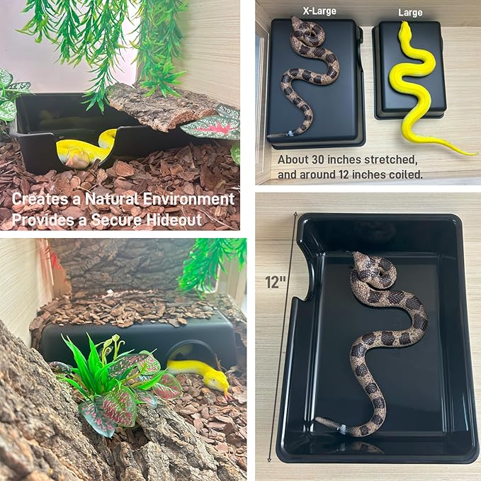 2 Pcs 12in Durable Large Reptile Hide, Ball Python Hide, Leopard Gecko Hide, Bearded Dragon Hide, Easy to Clean Reptile Cave for Tank, Snake Hide Large Enclosure (12" x 8.3" x 2.8" X-Large)