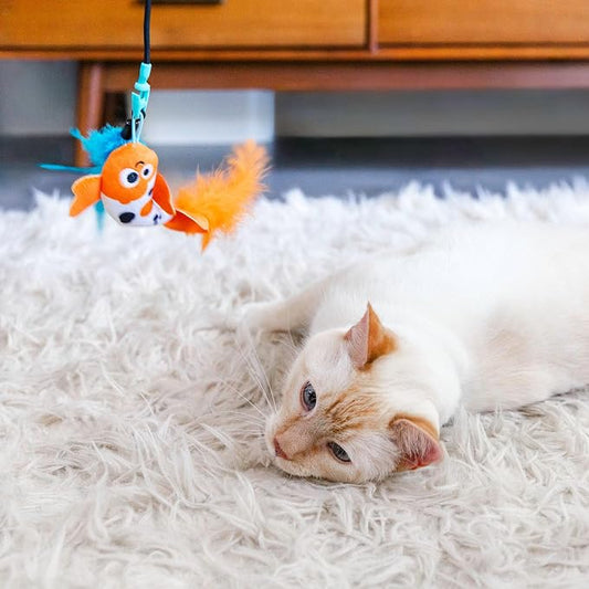 Mad Cat Playing Koi Retractable Feather Wand Cat Toy with Telescopic Handle | Extends and collapses for easy storage, swish to spark natural hunting instincts, chasing and leaping in felines every day