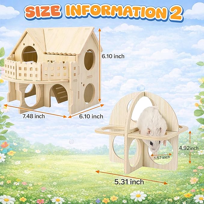 23 PCS Hamster Toys & Accessories Set – Wooden Maze House, Silent Exercise Wheel, 17 Pcs Chew Toys, Water Bottle & Hamster Fitness Toy for Hamsters, Rats & Small Animal Cage Accessories (Green)