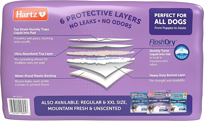 Hartz Home Protection Lavender Scented Dog Pads, 3XL 30 Count, Super Absorbent & Won't Leak, Odor Eliminating (Pack of 2)
