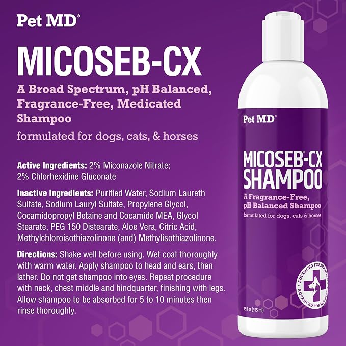 Pet MD Micoseb-CX Topical Shampoo for Dogs, Cats, & Horses - 12oz | with Miconazole
