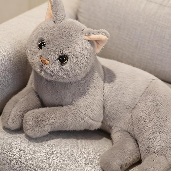 Gray Cat Plush Soft Plush Cat Toy, 12 inch Realistic Black Cat Stuffed Animal Gifts for Boys and Girls (Gray)