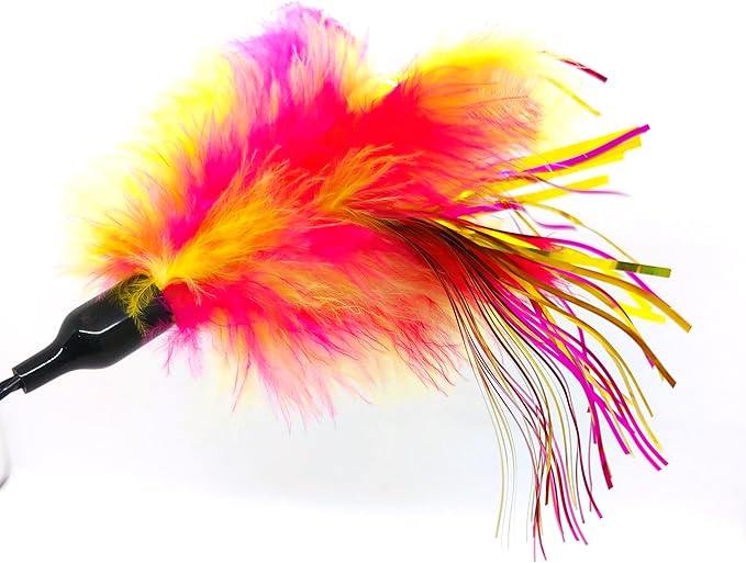 Kats'N Us 18 Inch Wand with Feathers Teaser Cat Toy - Pink, Hunting Instinct Play, Flexible Acrylic Handle, Interactive Exercise Attachment for Indoor Cats