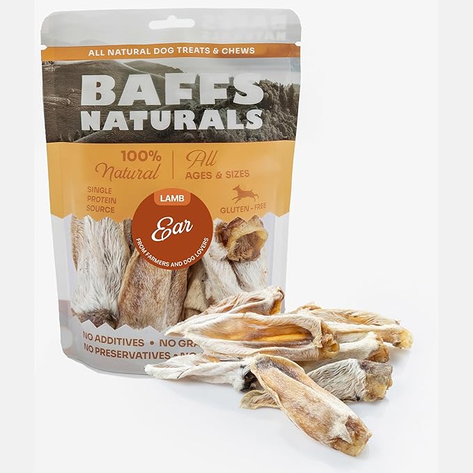 Lamb Ears for Dogs - High Protein, Low Fat Chew Treats | Gluten Free, Soya Free Lambs Ear Snack | 100% Natural with Fur, Healthy Chews for Canines | Long Lasting Dental Support | Grain Free | 3.5oz