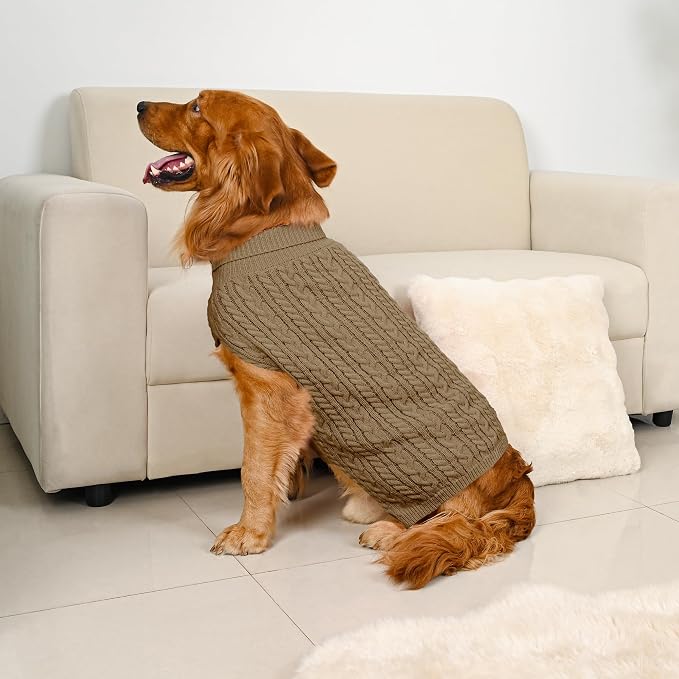 Dog Sweater 2 Pack for Large Dogs, Size XL, Red & Brown | Stretchy cable knit turtleneck, machine washable, high belly cut, comfy winter fit for English Bulldog, Boxer