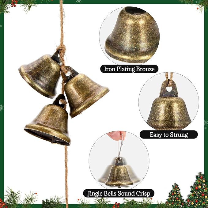 Craft Bells, 24 PCS Bronze Jingle Bells Vintage Bells (1.7" X 1.5") Small Brass Bells for Wind Chimes Housebreaking Making Dog Potty Training Doorbell Wedding Decor DIY Favor Crafts Christmas Tree