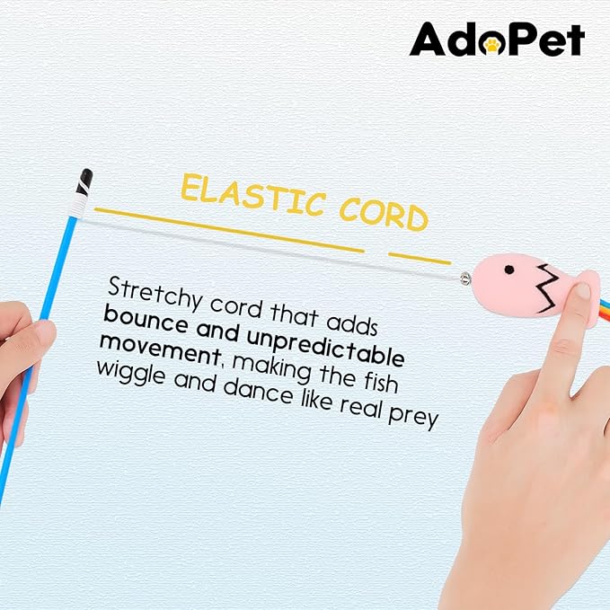 3PCS Interactive Cat Wand Toy with Plush Fish & Colorful Ribbon Tails – Engaging Play and Exercise Teaser Stick for Indoor Cats and Kittens (Brown, Gray, Pink)