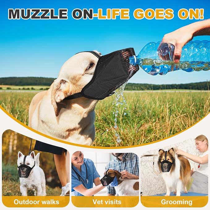 Mesh Dog Muzzle, Breathable Soft Dog Muzzle with Reflective Straps for Secure Fit, Prevents Biting, Chewing Scavenging – Adjustable for Small Medium Large Dogs,Black,XS
