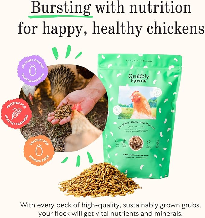 Grubbly Farms Adult Chicken Bundle - Chicken Grit, Fresh Pecks Layer Feed Pellets, Omega Mix & Grubblies - Complete Nutrition, Proper Digestion, Strong Eggshells & Natural Protein Treats