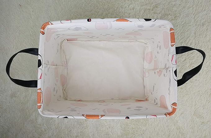 Kid Storage Basket Gift Shelf Basket Toy Storage Bin, Nursery Basket Organizer Box for Children Room Deco With Handles (Basketballs)