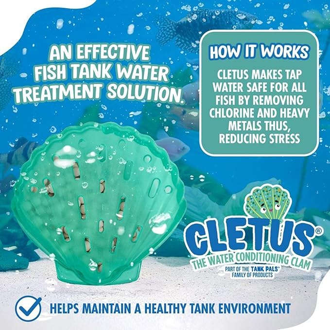 Cletus The Water Conditioning Clam - 6 Pack, Blue - Fish Tank & Aquarium Water Preparation, Chlorine Neutralizer & Heavy Metal Filtration