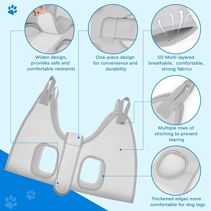 Supet Dog Grooming Hammock for Small Dogs, Dog Hanging Harness for Nail Trimming Doorframe, Pet Holder Restraint for Clipping Nails, Pet Hoist Sling for Cutting Nails at Home (Grey XS)