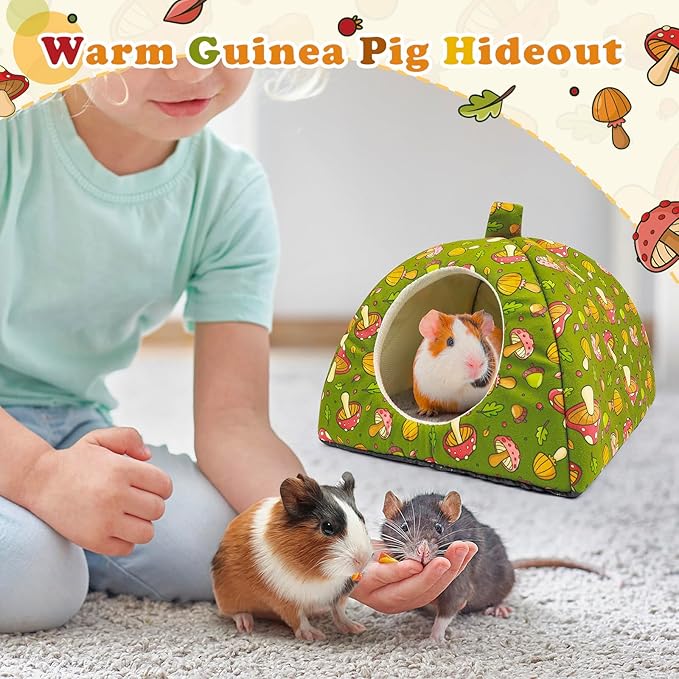 Guinea Pig Hideout - Warm Hamster Bunny Bed with Cushion, Guinea Pig Cage Accessories Washable Sleeping House for Small Animals (Large)