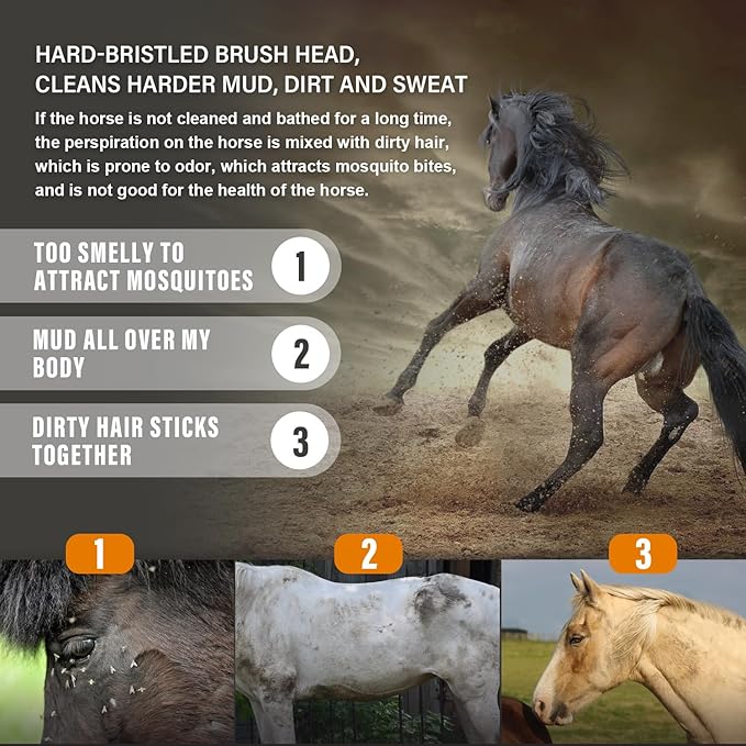 Horsehair Horse Brush for Grooming Flexible Horse Finishing Brush Professional Horse Cleaning Tool for Horse Short-Haired Cats&Dogs Gentle Effective Bath Massage Remove Dirt