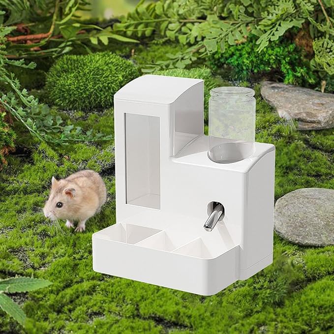 3 in 1 Hamster Automatic Feeder Dispenser Easy to Clean Container Feeding Station for Home Ferrets Bunny Small Animal Patio, White 80ml Bottle