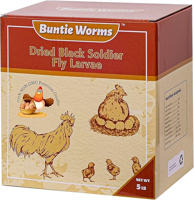 BUNTIE WORMS Dried Black Soldier Fly Larvae 5LB, High Protein Chicken Feed, 100% Natural Non-GMO – Treat for Chicken More Calcium Than Mealworms, Food for Laying Hen, Ducks, Wild Birds