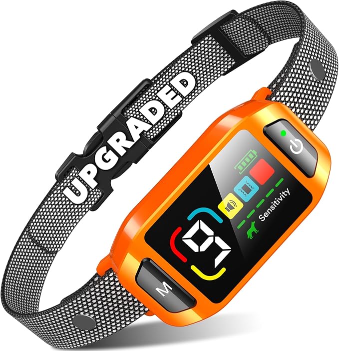 Bark Collar AI Dual-Detection, Instant Quiet Anti Bark Device 4 Training Modes, 30-Day Battery, One-Click Peace, 9 Sensitivity Automatic Bark Collar for Small Medium Large Dogs, Bright Orange