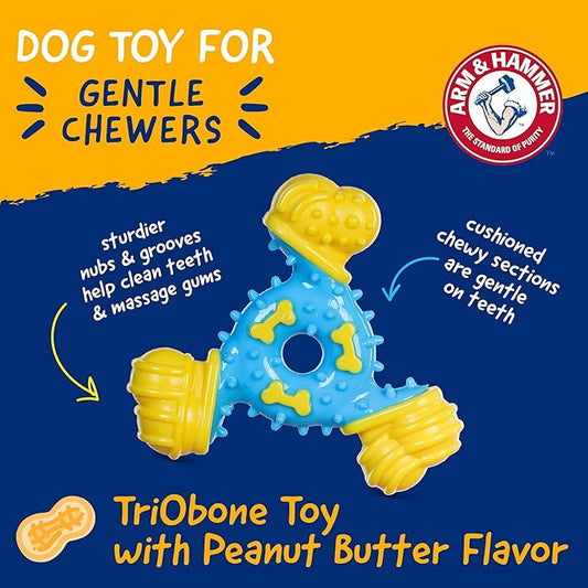 Arm & Hammer Nubbies TriBone Dog Dental Chew Toy, Peanut Butter Flavor, for Moderate Chewers, Nylon and TPR, Reduces Plaque and Tartar, Baking Soda Infused, No Stuffing - 24 Pack