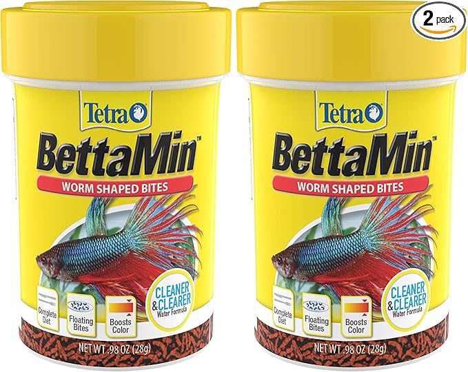Tetra BettaMin Worm Shaped Bites 0.98 Ounce, Complete Diet for Bettas (Pack of 2)