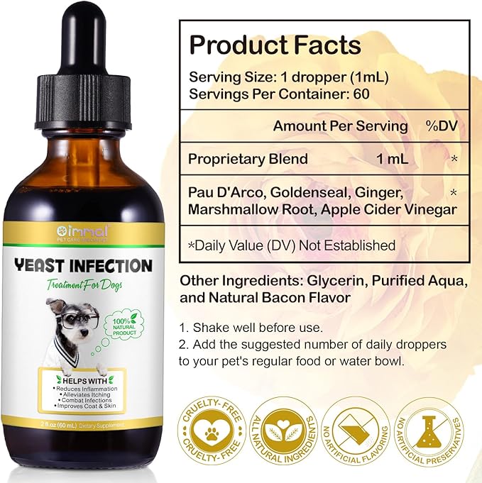 VOSIFSDIY Yeast Infection Treatment for Dogs, Natural Dog Yeast Infection Treatment Supports Itch Relief, Ear Infection, Allergy Relief, Pet Supplies Dog Herbal Supplement, Bacon Flavor