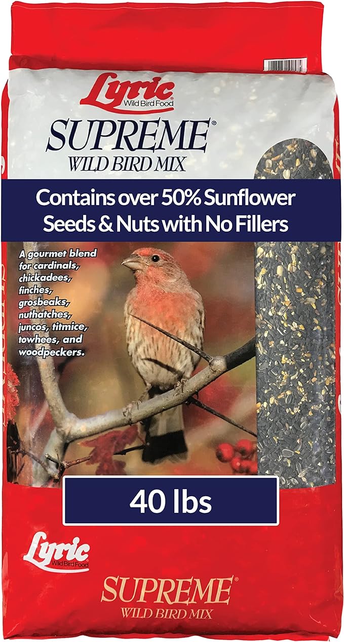 Lyric Supreme Wild Bird Seed for Outside Feeders - Wild Bird Food Mix with Nuts & Sunflower Seeds, Attracts Many Beautiful Songbirds, 40 lb Bag