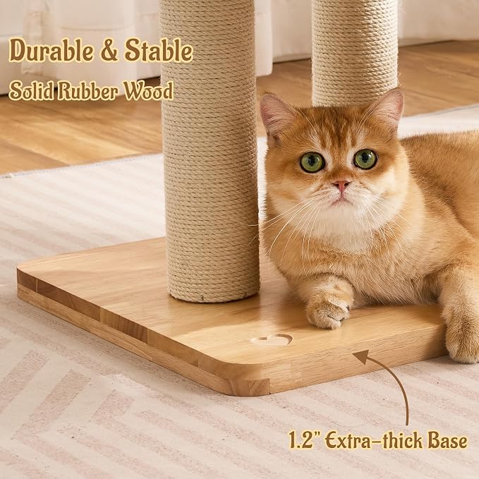 Modern Solid Wood Cat Tree for Indoor Cats Large Adult, 50in Tall Cat Tower with Sisal Scratching Posts, Cat Scratcher Cardboard, Cozy Cat Beds Cave Condo, Multi-Level Cat Furniture
