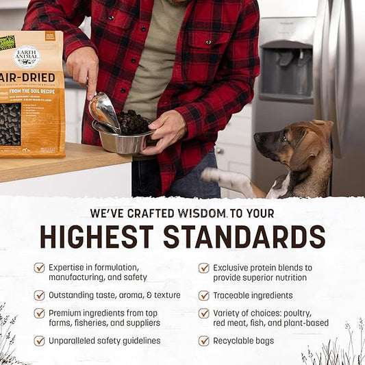 Earth Animal Wisdom Air Dried Dog Food - From the Soil Recipe Premium Natural Dry Dog Food for All Adult Breeds - 2 Lbs Bag