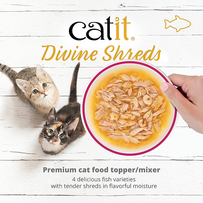 Catit Divine Shreds Premium Cat Food Topper, Tuna with Chicken & Wakame (Pack of 4)