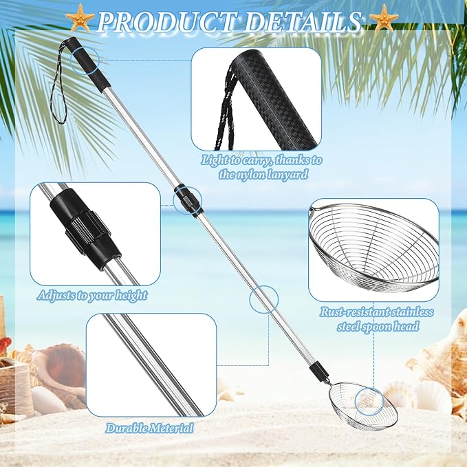 6 Pc Sand Sifter Shark Tooth Sifter with Sea Shell Collecting Bags, Shark Teeth Sifter Shelling Tools for Beach & Sand Dipper Shell Scooper for Beach