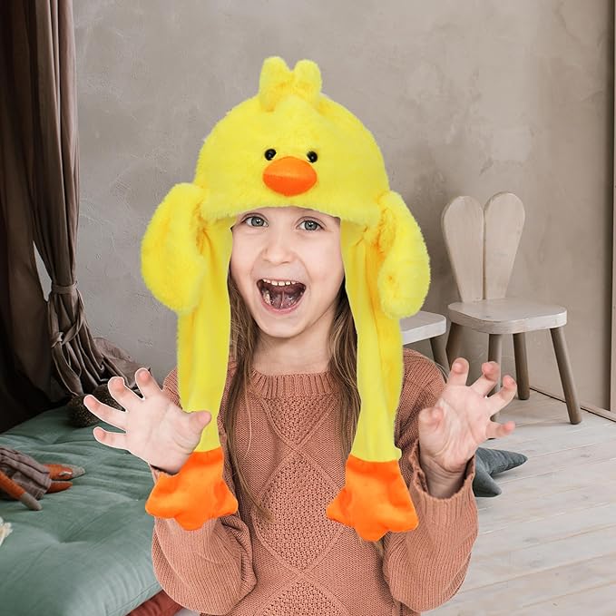 Bubblepompom Animal Hat with Ears Moving Jumping Pop Up Beating Hat Plush Holiday Cosplay Dress Up Funny Gift for Kids
