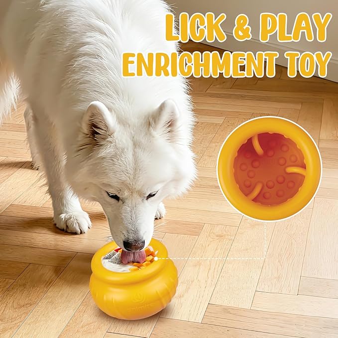 Wobbly Dog Enrichment Lick Toy, Stuffable Frozen Lick Bowl to Keep Dogs Busy, Long-Lasting Interactive Treat Dispensing Dog Toy, Silicone Fetch Catch Chew Toy(Orange,M)