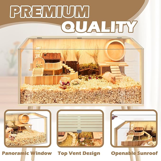 PROLEE Hamster Cage with Legs, Guinea Pig Cages Chew Proof, Hamster House, Hamster Cages and Habitats, Small Animal Cage, 40" L x 20" W x 47.5" H
